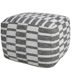 Outlet Kirklands Home Gray and White Geometric Grid Pouf