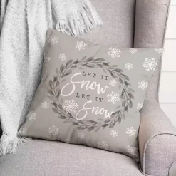 Kirklands Home Gray and White Let it Snow Wreath Pillow