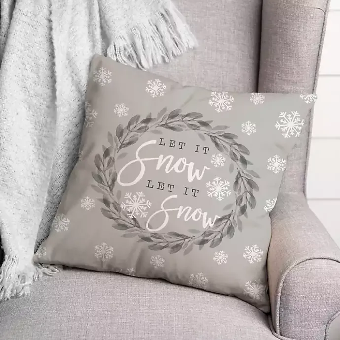 Kirklands Home Gray and White Let it Snow Wreath Pillow