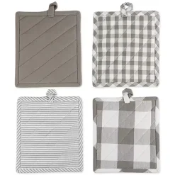 Clearance Kirklands Home and White Multiprint 4-pc. Pot Holder Set Gray