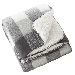 Best Kirklands Home Gray and White Plaid Faux Mohair Sherpa Throw