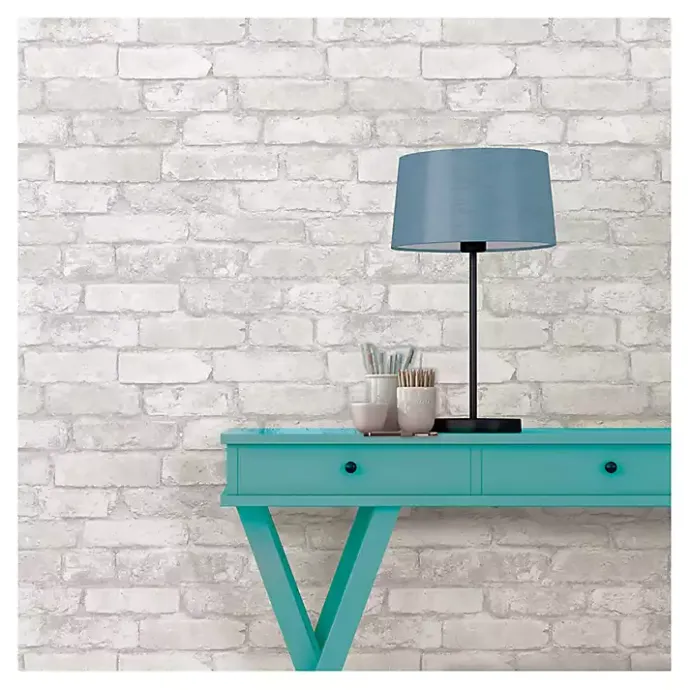 Discount Kirklands Home Gray and White Rustic Brick Peel & Stick Wallpaper