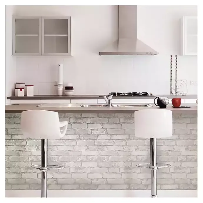 Discount Kirklands Home Gray and White Rustic Brick Peel & Stick Wallpaper