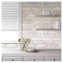 Discount Kirklands Home Gray and White Rustic Brick Peel & Stick Wallpaper