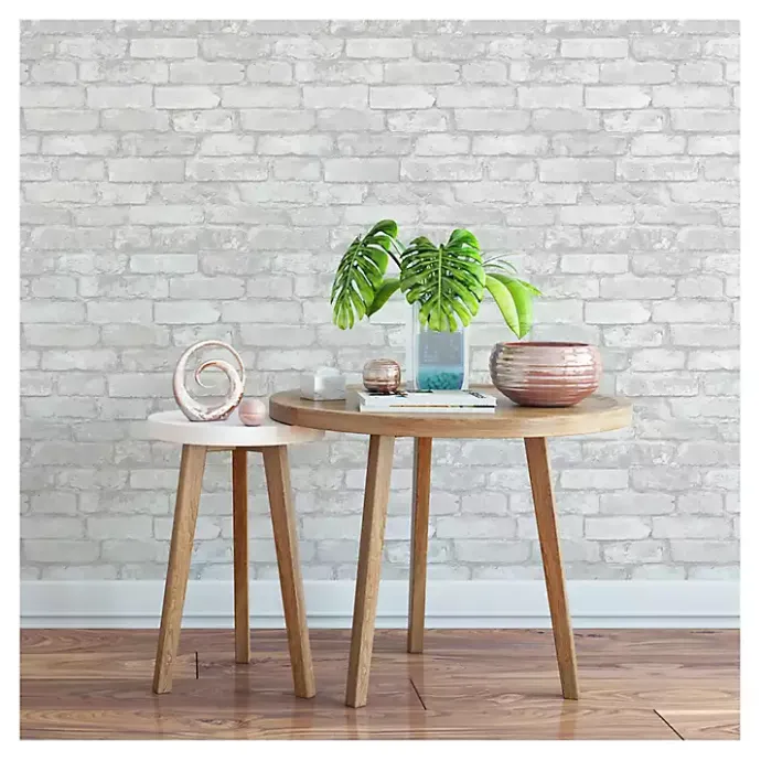 Discount Kirklands Home Gray and White Rustic Brick Peel & Stick Wallpaper