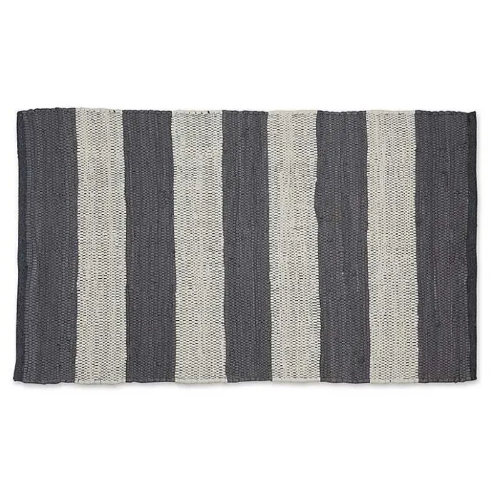 Discount Kirklands Home and White Stripe Cotton Accent Rug, 2x3 Gray