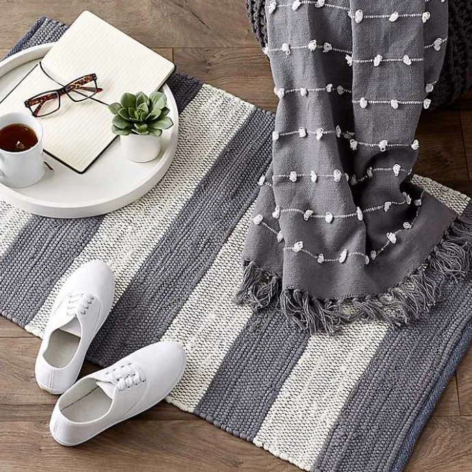 Discount Kirklands Home and White Stripe Cotton Accent Rug, 2x3 Gray