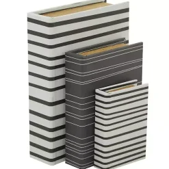 Online Kirklands Home Gray and White Striped Book Boxes, Set of 3