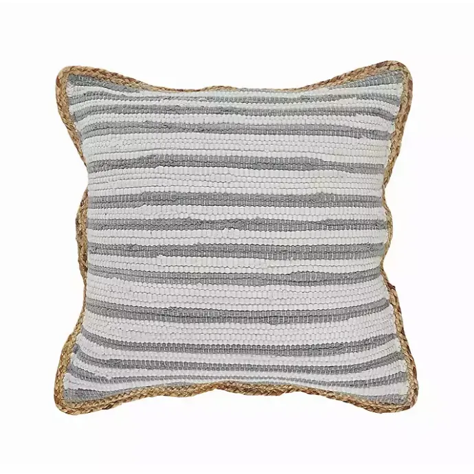 Hot Kirklands Home Gray and White Stripped Jute Border Accent Pillow