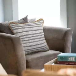 Hot Kirklands Home Gray and White Stripped Jute Border Accent Pillow