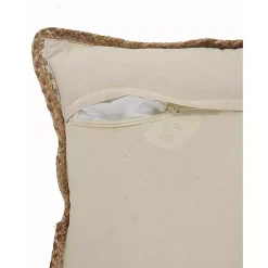 Hot Kirklands Home Gray and White Stripped Jute Border Accent Pillow