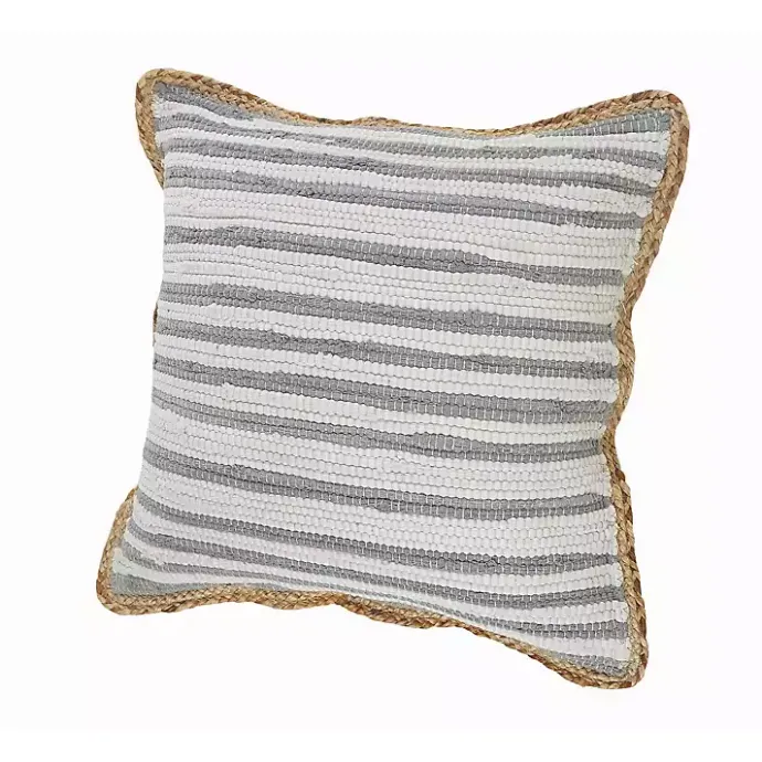 Hot Kirklands Home Gray and White Stripped Jute Border Accent Pillow