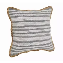 Hot Kirklands Home Gray and White Stripped Jute Border Accent Pillow