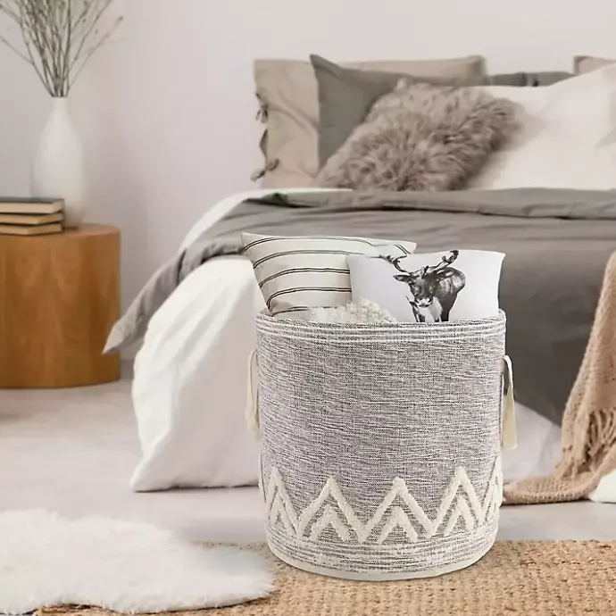 Outlet Kirklands Home Gray and White Tuft Peaks Storage Basket