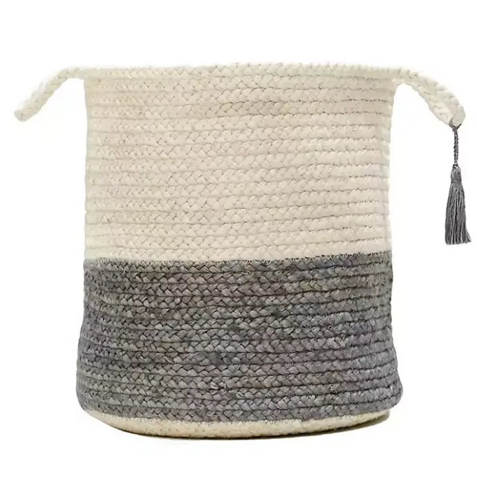 Outlet Kirklands Home Gray and White Woven Basket with Tassel, 17 in.