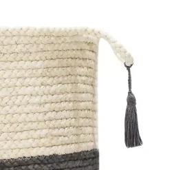 Outlet Kirklands Home Gray and White Woven Basket with Tassel, 17 in.