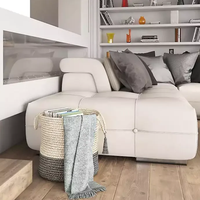 Outlet Kirklands Home Gray and White Woven Basket with Tassel, 17 in.