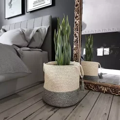 Outlet Kirklands Home Gray and White Woven Basket with Tassel, 17 in.