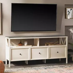 Discount Kirklands Home Gray and Whitewashed Wood 3-Drawer Media Cabinet