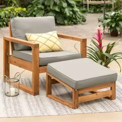 Discount Kirklands Home Gray and Wood 2-pc. Outdoor Chair and Ottoman Set