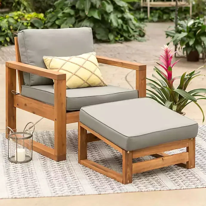 Discount Kirklands Home Gray and Wood 2-pc. Outdoor Chair and Ottoman Set