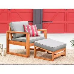 Discount Kirklands Home Gray and Wood 2-pc. Outdoor Chair and Ottoman Set