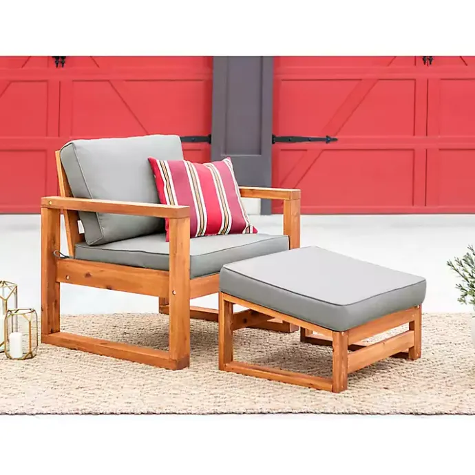 Discount Kirklands Home Gray and Wood 2-pc. Outdoor Chair and Ottoman Set