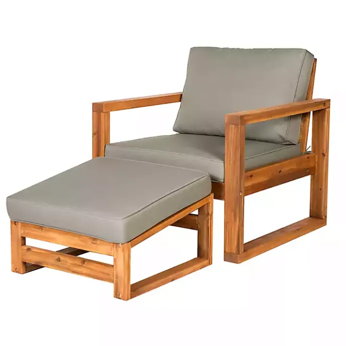 Discount Kirklands Home Gray and Wood 2-pc. Outdoor Chair and Ottoman Set