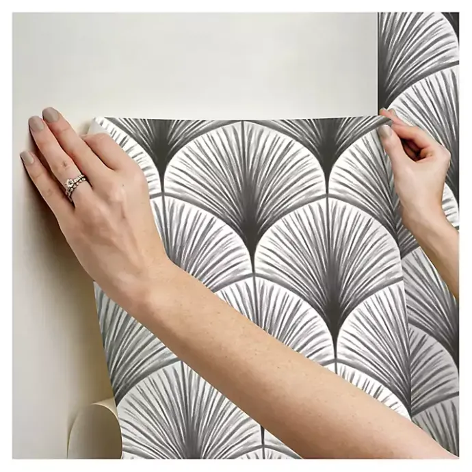 Outlet Kirklands Home Gray Art Deco Fans Peel & Stick Wallpaper