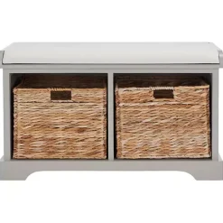 Best Kirklands Home Bench with Woven Storage Baskets Gray