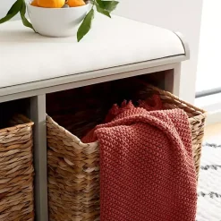 Best Kirklands Home Bench with Woven Storage Baskets Gray