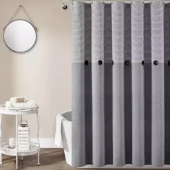 Best Kirklands Home Button and Stripe Shower Curtain Gray