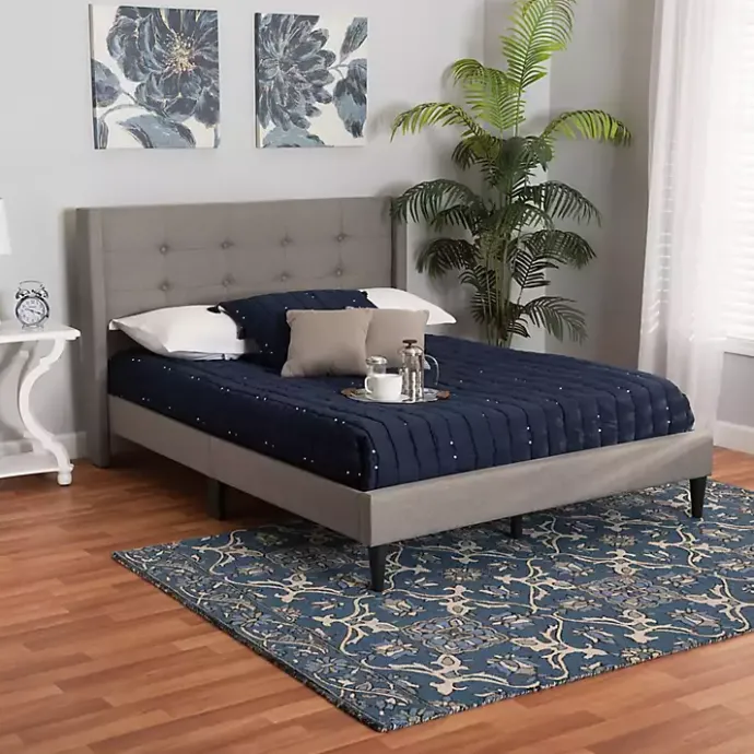 Hot Kirklands Home Button Tufted Headboard Full Platform Bed Gray