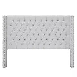 Sale Kirklands Home Button Tufted Nailhead Trim Queen Headboard Gray