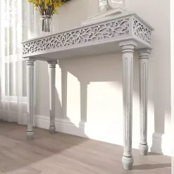 Sale Kirklands Home Carved Wood Console Table Gray