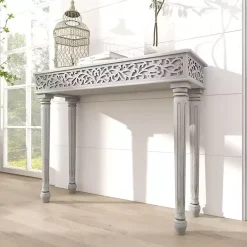 Sale Kirklands Home Carved Wood Console Table Gray