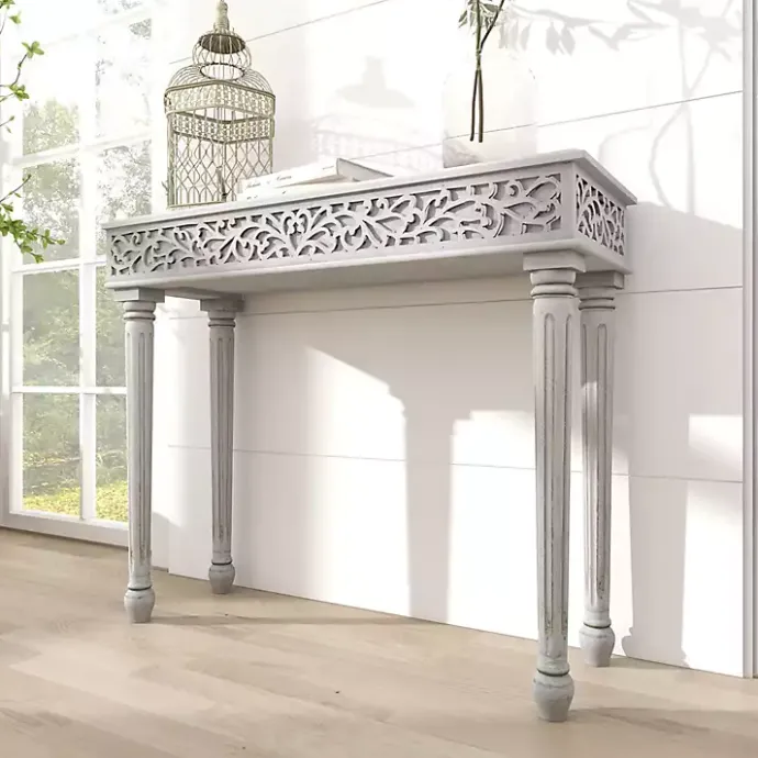 Sale Kirklands Home Carved Wood Console Table Gray