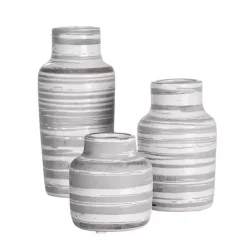Discount Kirklands Home Gray Ceramic Striped Bottle Shaped Vases, Set of 3