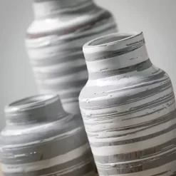 Discount Kirklands Home Gray Ceramic Striped Bottle Shaped Vases, Set of 3