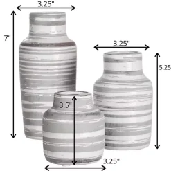 Discount Kirklands Home Gray Ceramic Striped Bottle Shaped Vases, Set of 3