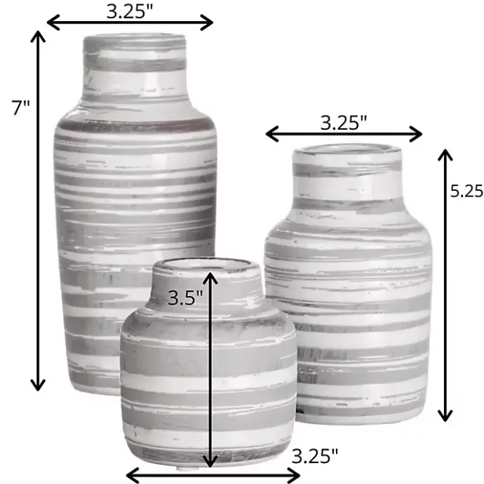 Discount Kirklands Home Gray Ceramic Striped Bottle Shaped Vases, Set of 3