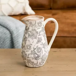 Kirklands Home Gray Ceramic Vintage Floral Pitcher Vase