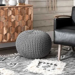 Sale Kirklands Home Chain Knitted Round Pouf Gray