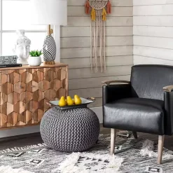 Sale Kirklands Home Chain Knitted Round Pouf Gray