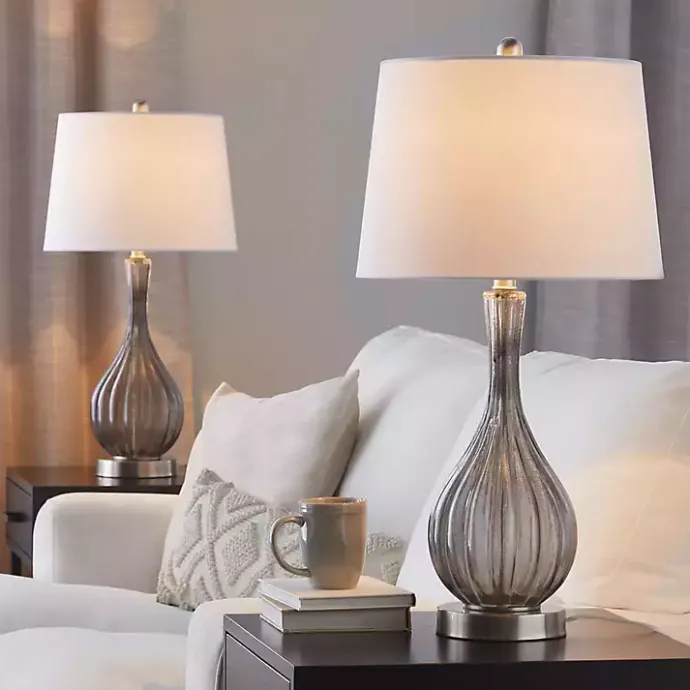 Discount Kirklands Home Crackle Glass Teardrop Table Lamps, Set of 2 Gray
