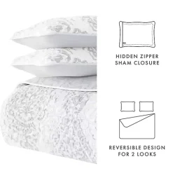 Sale Kirklands Home Gray Damask Reversible 3-pc. King Quilt Set