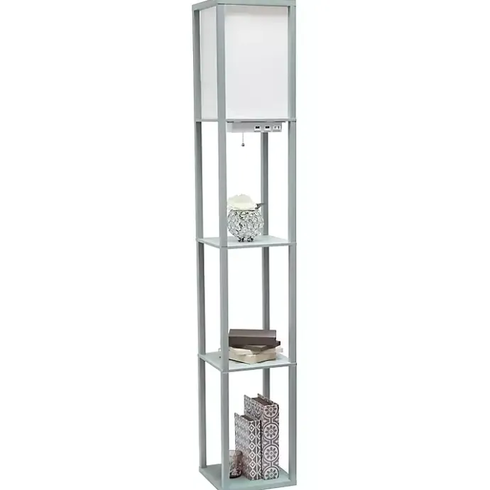 Hot Kirklands Home Etagere Shelf Charging Floor Lamp Gray