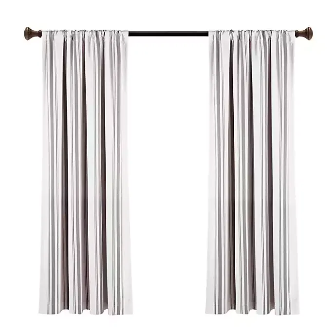 Sale Kirklands Home Gray Farmhouse Stripe Curtain Panels, Set of 2
