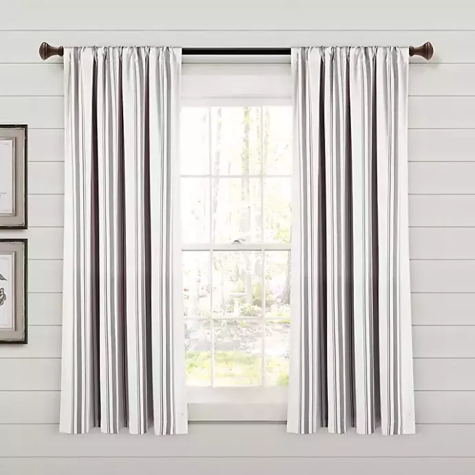 Sale Kirklands Home Gray Farmhouse Stripe Curtain Panels, Set of 2