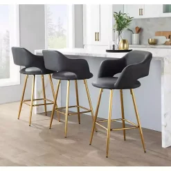 New Kirklands Home Faux Leather Marge Counter Stools, Set of 2 Gray